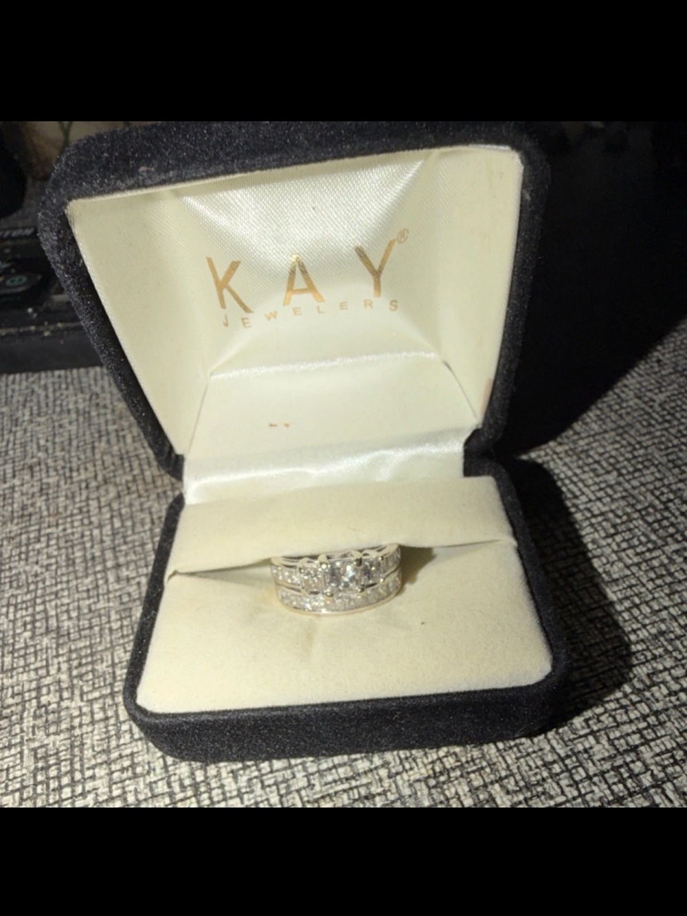 Kay Jewelers 14k White Gold Diamond Princess Engagement Wedding Ring Set Size 7